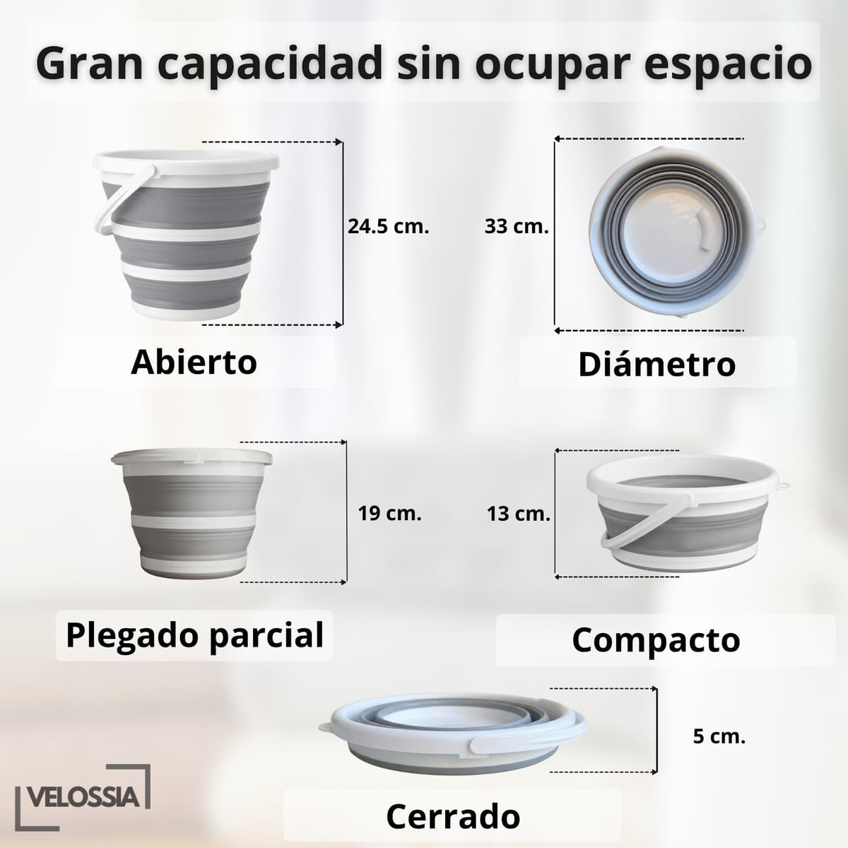 Cubo Plegable 10L Silicona Resistente con Asa, Cubeta Plegable Compacta, Cubo Multiusos Ahorra Espacio, Ideal para Limpieza, Cocina, Camping, Coche, Maletero y Hogar — view 2