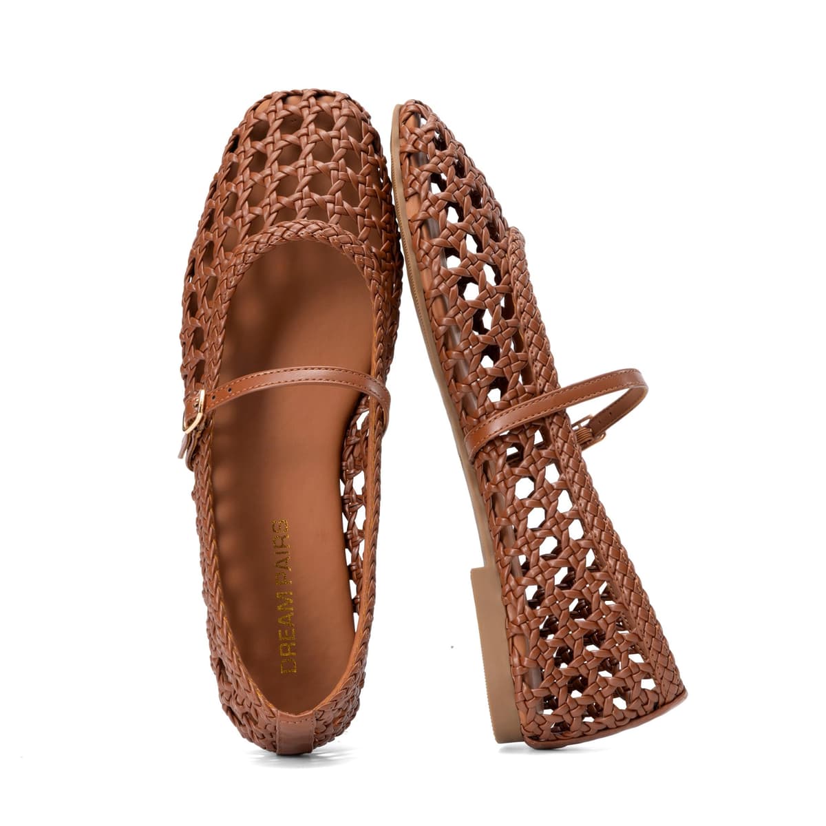 DREAM PAIRS Woven Ballet Mary Jane Flats for Women Dressy Comfortable Square Toe Ballerina Flats with Adjustable Buckle Strap for Work Casual Travel Daily