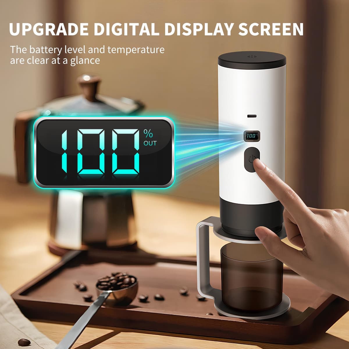 3-in-1 Portable Coffee Maker, 15 Bar Portable Espresso Machine with LED Display and 90ml Sink, Compatible with Ground Coffee & Capsules(Ns&DG) for RV, Hiking, Office, Auto-Heating, USB-C (Purple) — view 3