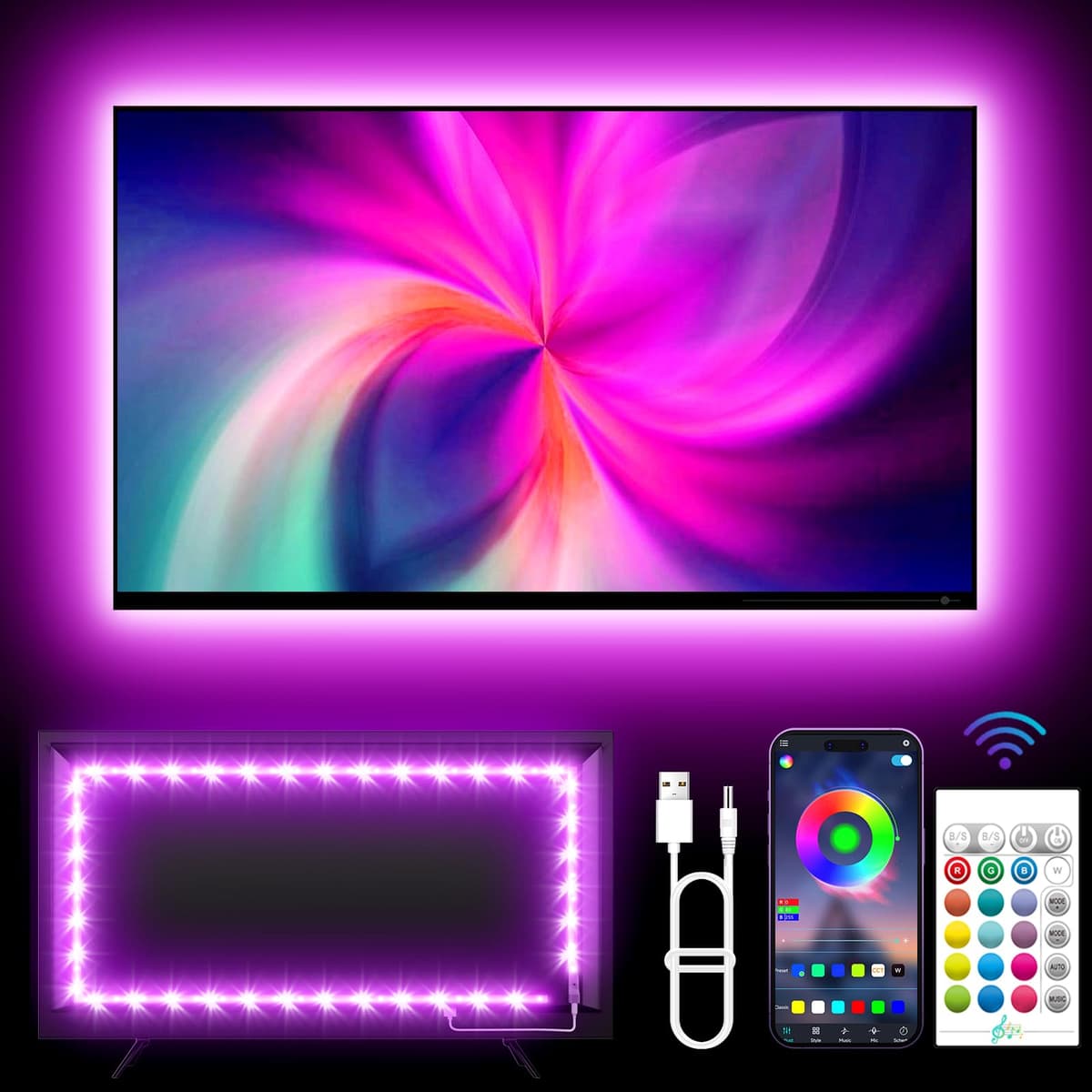 KANTUTOE TV LED Lights, 3m LED Lights for 32-45 Inch TVs, RGB TV Backlight with Remote, Colour Changing Music Sync Bluetooth APP Control Strip Lights USB Powered for Bedroom Gaming Room Decor — view 11