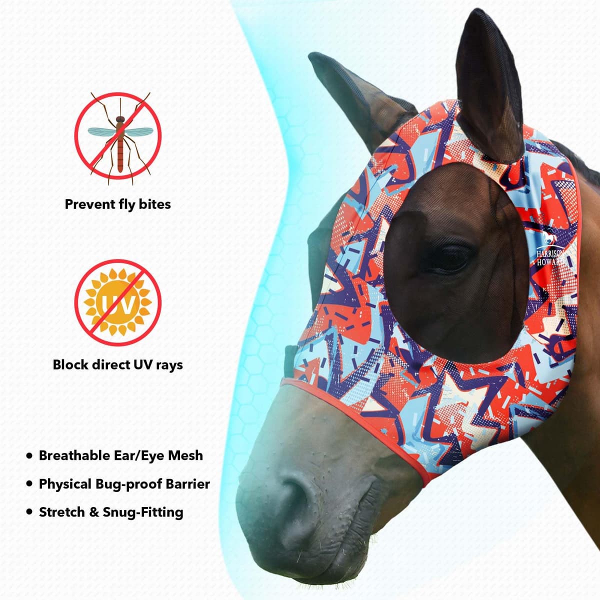 Harrison Howard, Máscara elástica antimoscas Muy cómoda, con Gran Espacio para los Ojos, con protección UV, Transpirable, Suave con la Piel, Estampado geográfico Naranja — view 2