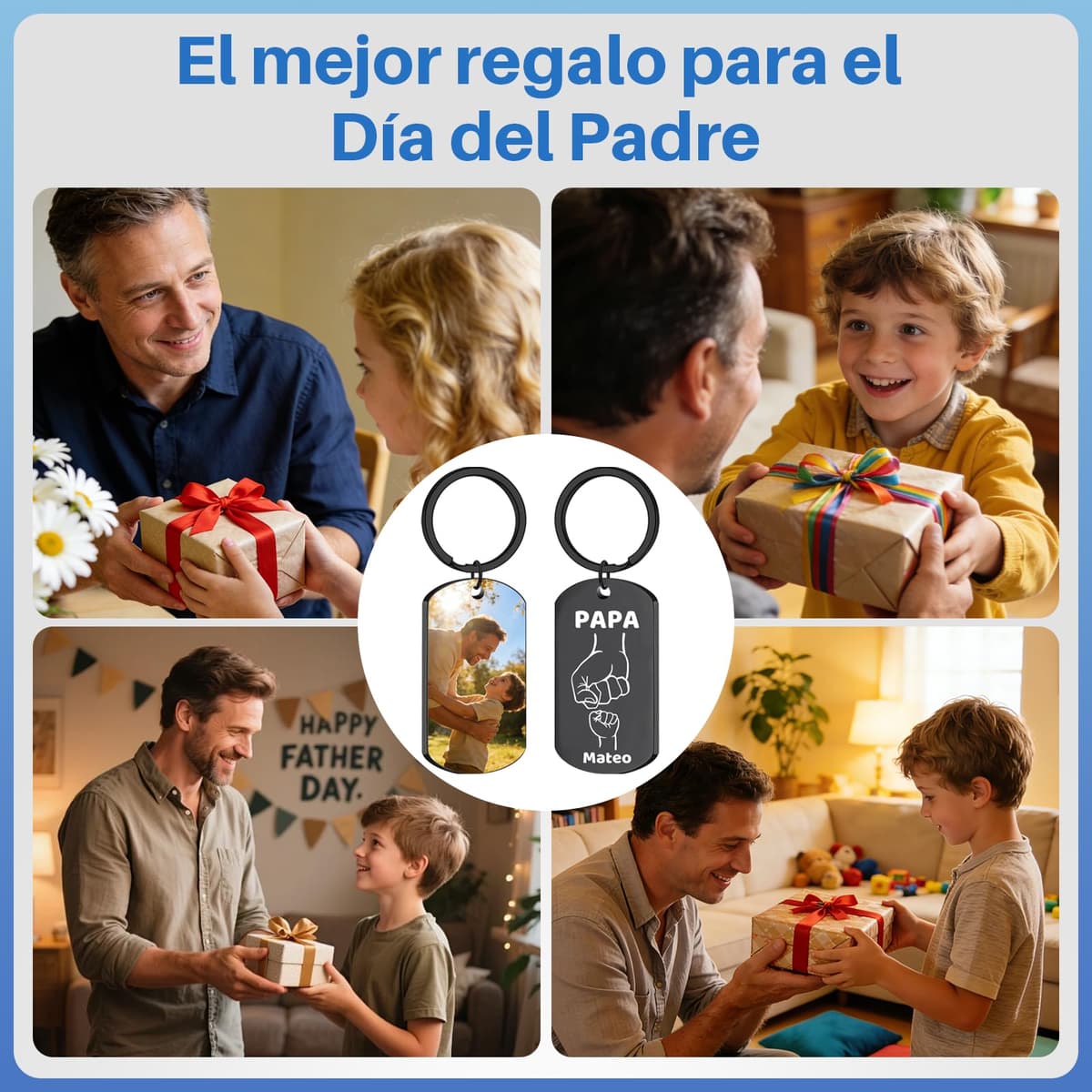 llaveros Personalizados Para el Día Del Padre, Día Del Padre Regalos, llavero Personalizado con Foto Grabada a Aoble Cara, Regalos Personalizados Para Papá — view 6