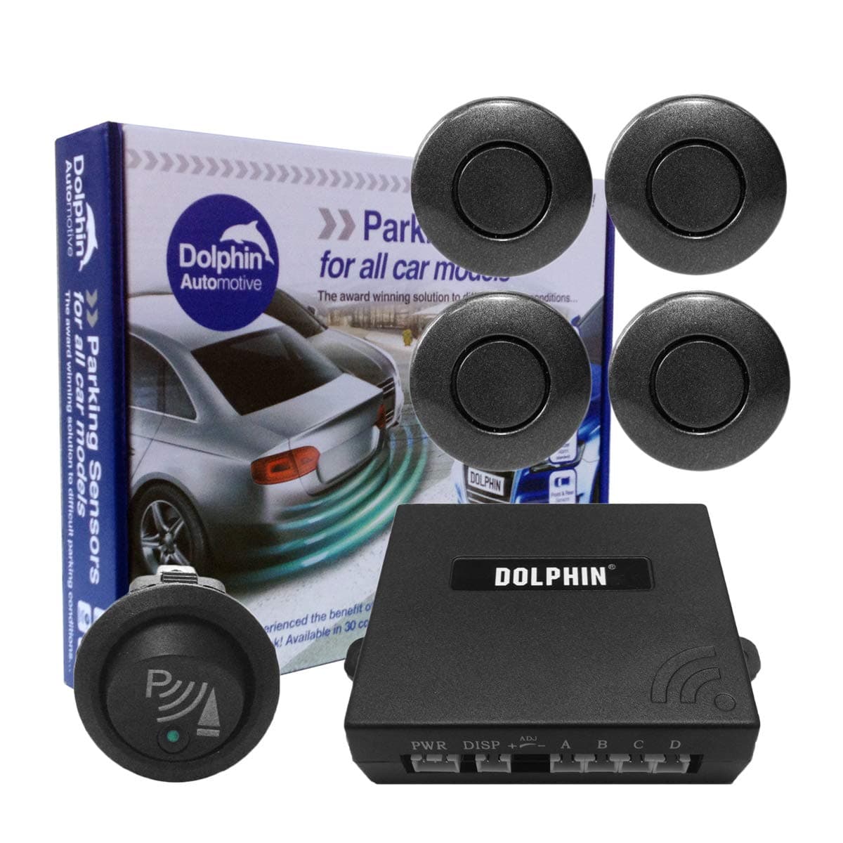 Dolphin Automotive Car Van Front Parking Sensors With Longer 6m Leads and Parking Switch in 32 Coloured Options UK (White) — view 4