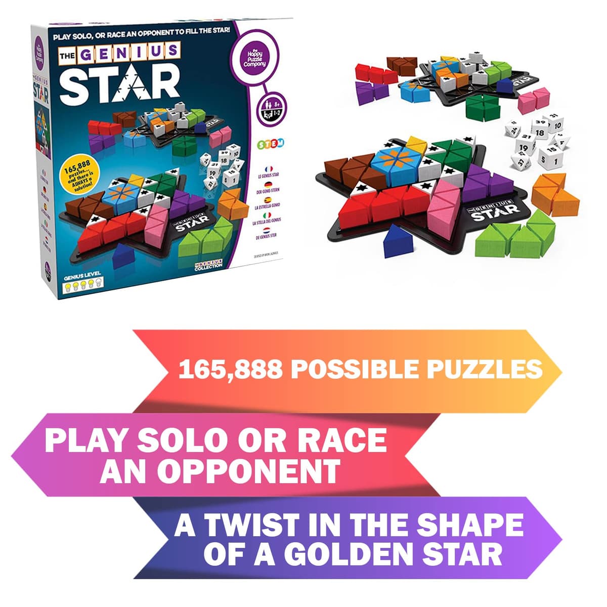 The Happy Puzzle Company The Genius Star Game - 165,000+ Puzzle Challenges for a Fun Family Board Game Night - Logic Puzzles STEM Educational Learning Resources - Smart Games for Kids & Adults Ages 8+ — view 5