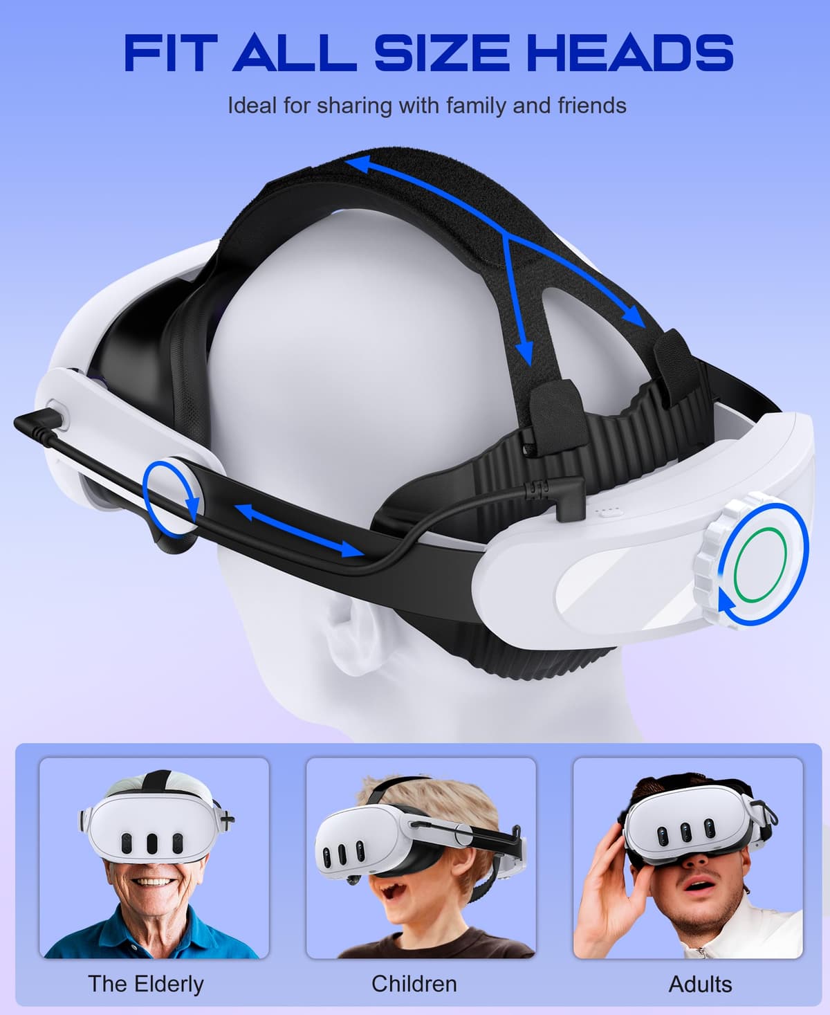 ALEEMTRY Head Strap with 10000mAh Battery for Meta Quest 3S/Quest 2/Quest 3, Adjustable Elite Strap Replacement, VR Helmet Accessories Extend Play Time Reduce Pressure — view 2