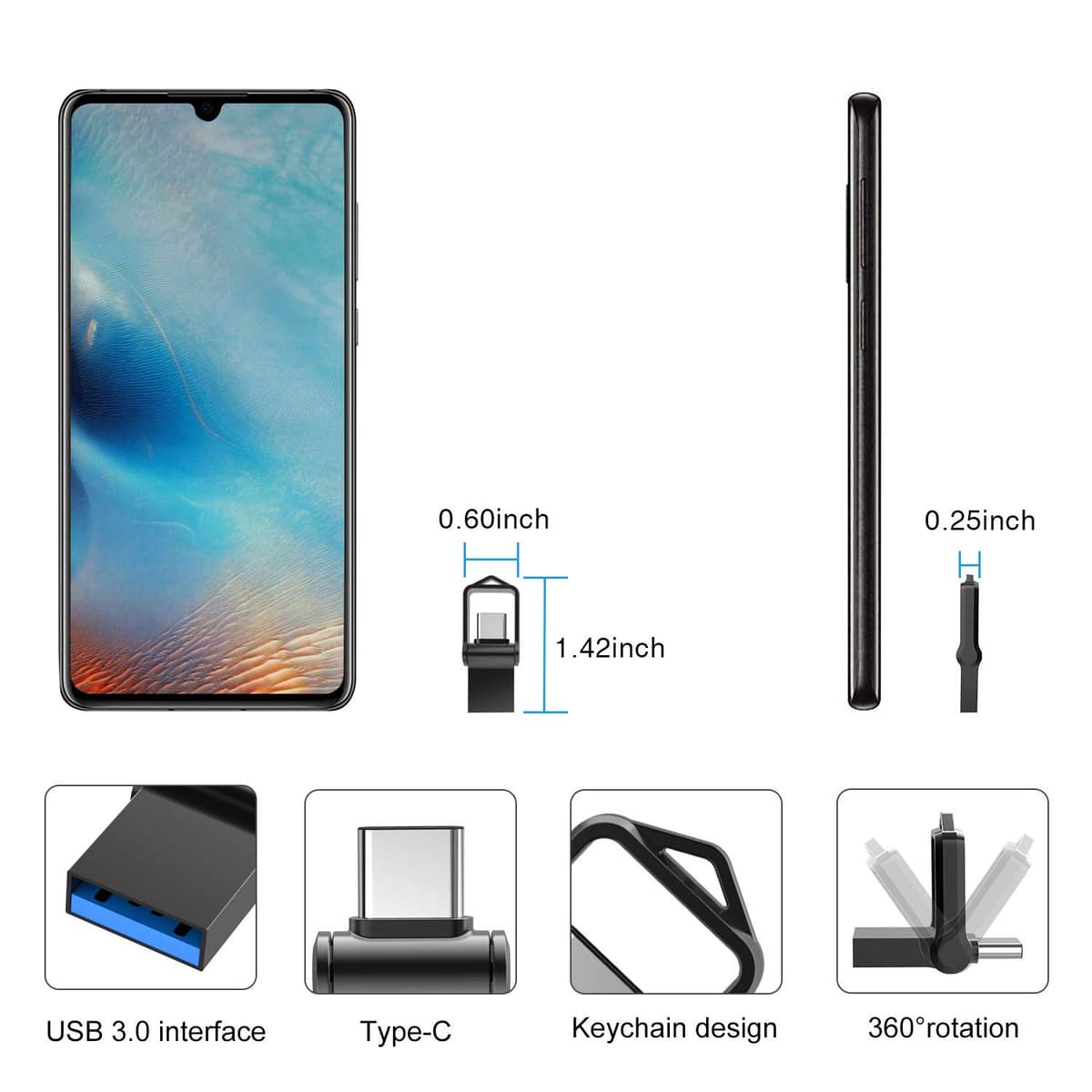 KOOTION Pendrive Tipo C 32GB, USB 3.0 Memoria USB 32 GB Ligero Pequeño y Práctico Pen Drive USB C Dual OTG Metal Duradero USB Flash Drive para Ordenador/TV/Coche/Player, ect — view 5
