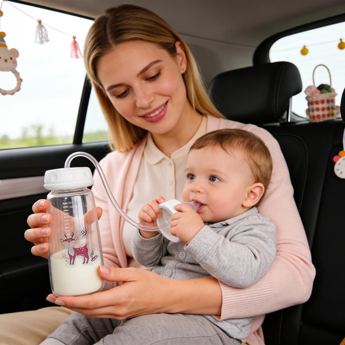 Anti Colic Bottles, Kids Silicone Feeder Nursing Bottles, 240ml Leakproof Self Feeding Bottle, for Boys Girls Indoor Home Bedroom Kitchen Hotel Travel Camping Picnic — view 3