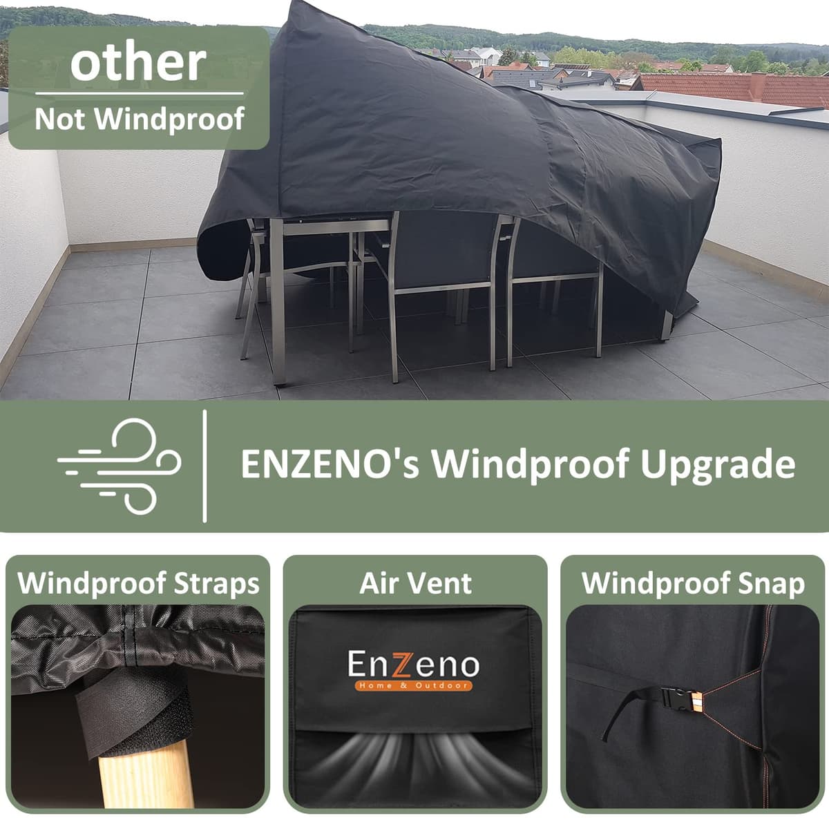 Enzeno Outdoor Garden Furniture Covers - Waterproof with Air Vent, Patio Table and Chair Set Cover, Heavy Duty Oxford Fabric 200X160X74cm — view 3
