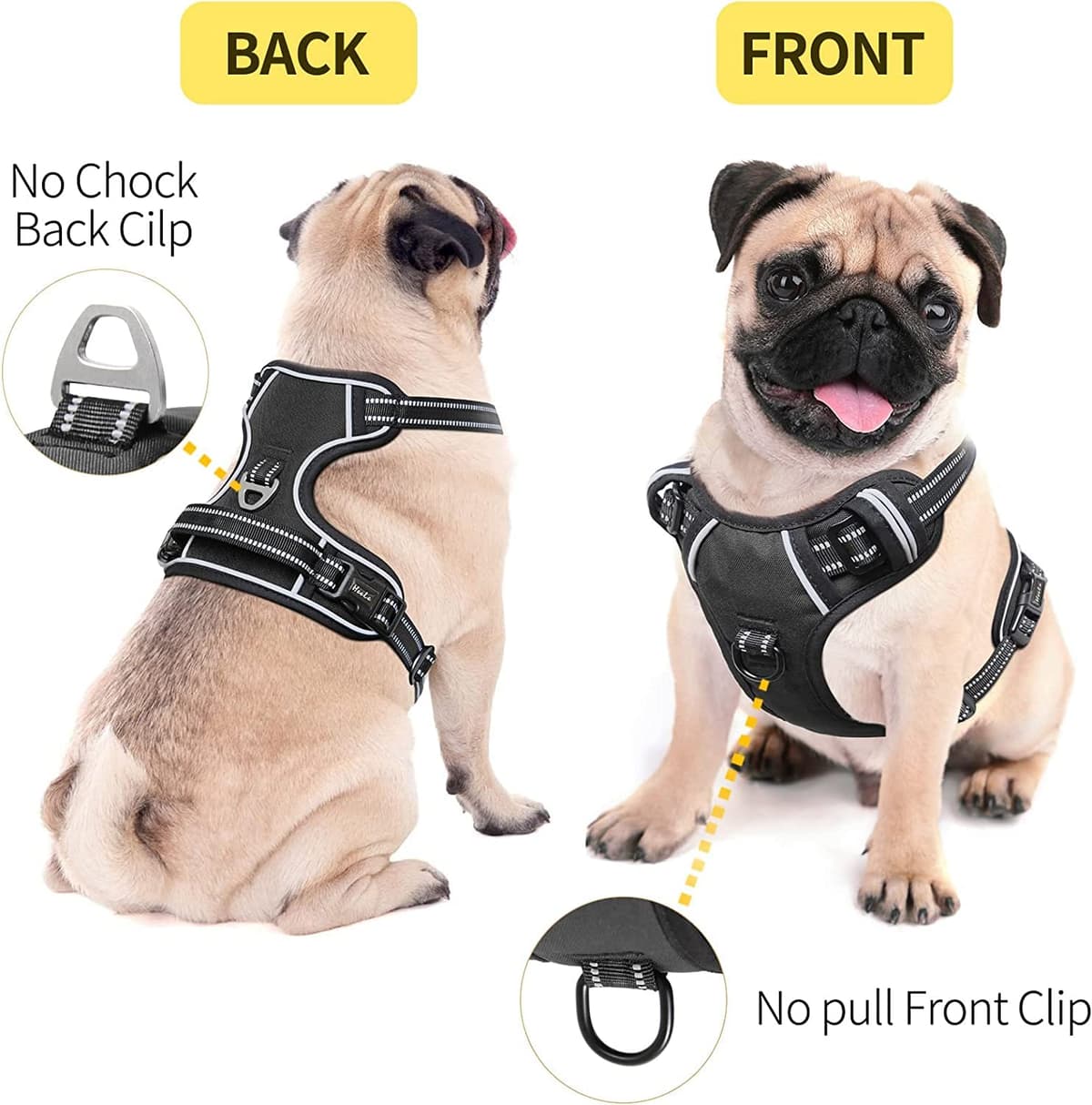 HEELE Dog Harness Medium No Pull Dog Vest Harness with Soft Handle Reflective Pet Harness for Outdoor Training Walking, Black, M — view 10