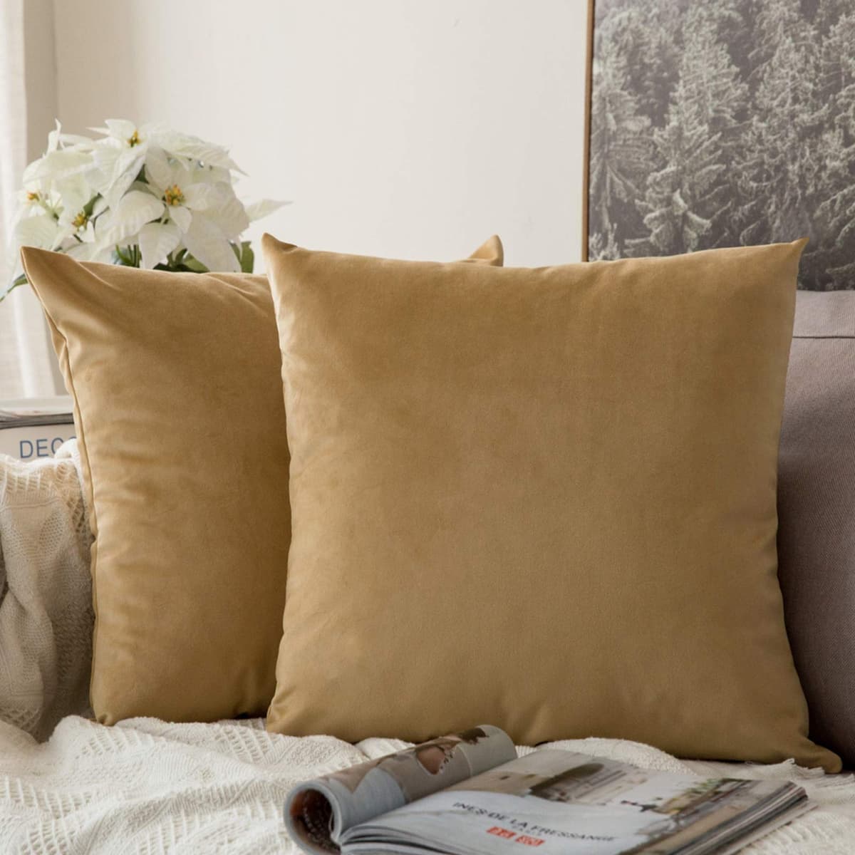 MIULEE Pack of 2 Fall Velvet Soft Solid Decorative Throw Pillow Covers Square Cushion Cases for Sofa Couch Bedroom Living Room Car Home Decor 18 x 18 Inch 45 x 45 cm Orange — view 77