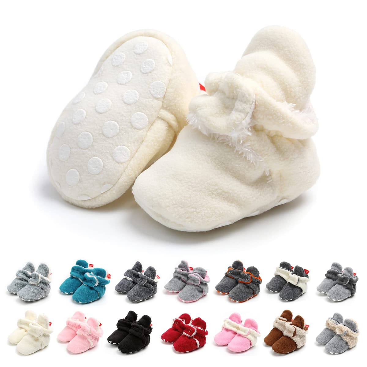 EDOTON Unisex Newborn Winter Boots Warm Stripe Bootie Non-Slip Sole Soft Stay On Ajustable Bootie Sock
