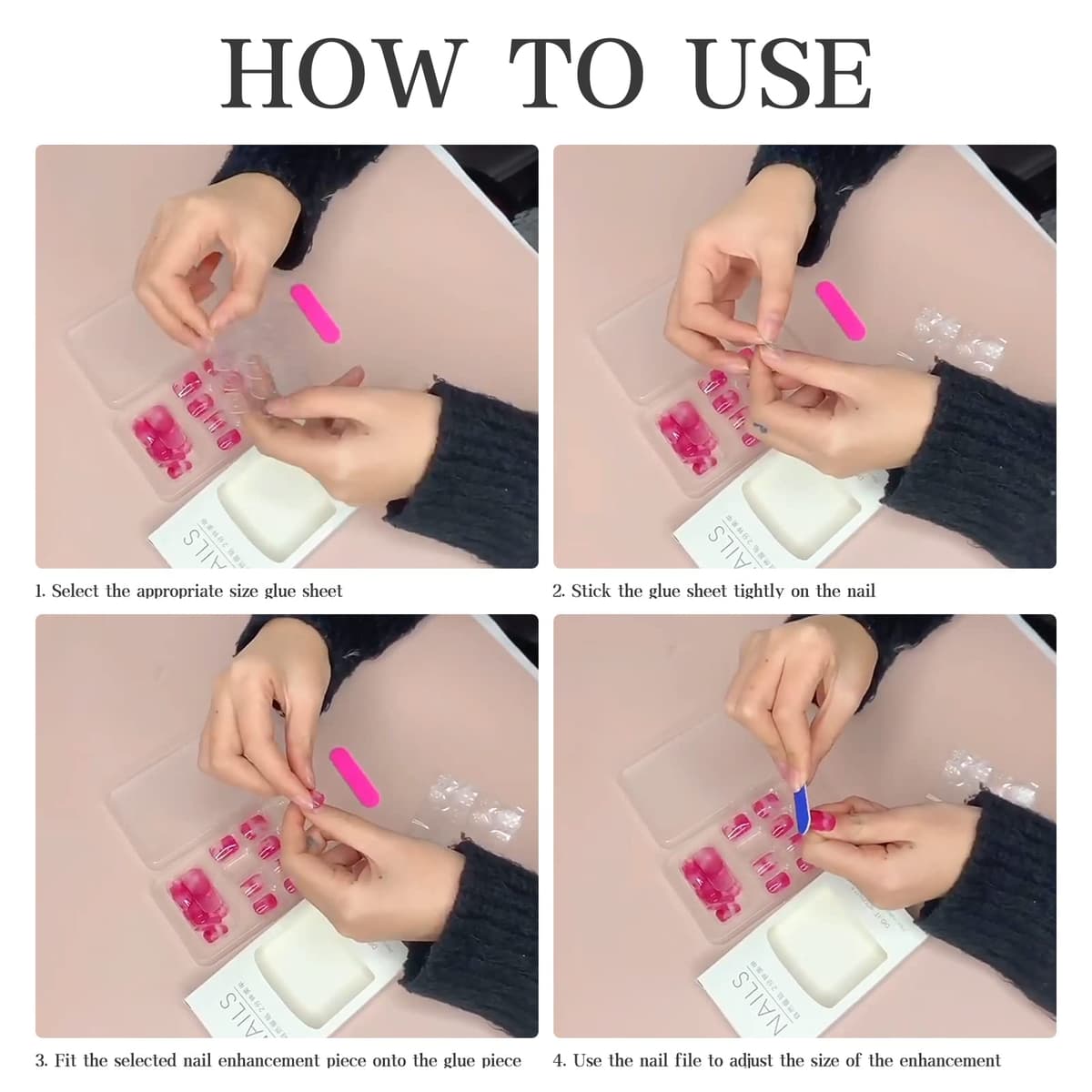 24pcs French Tip False Nails Short, Glitter Gold Edge Stick on Nails Nude Pink Press on Nail Removable Glue on Acrylic Full Cover Fake Nail Art Accessories for Women Girls — view 5