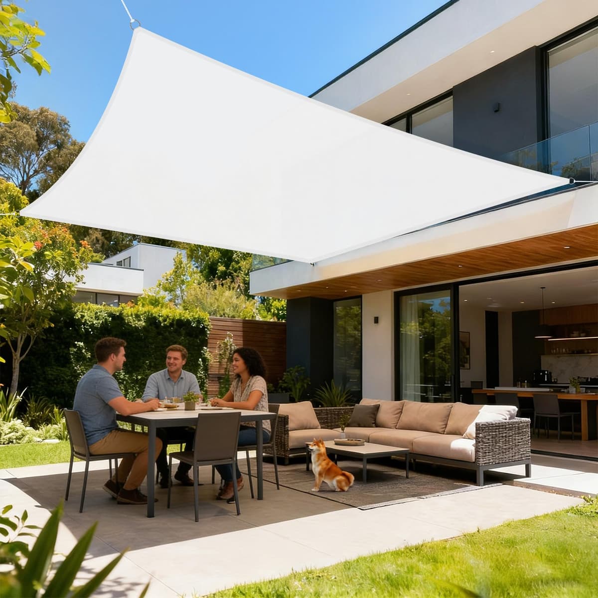 LOVE STORY Toldo Vela de Sombra Impermeable Triangular 3x3x3m Protección Rayos UV PES Toldos para Patio, Exterior Terrazas, Jardín, Balcon (Crema) — view 23