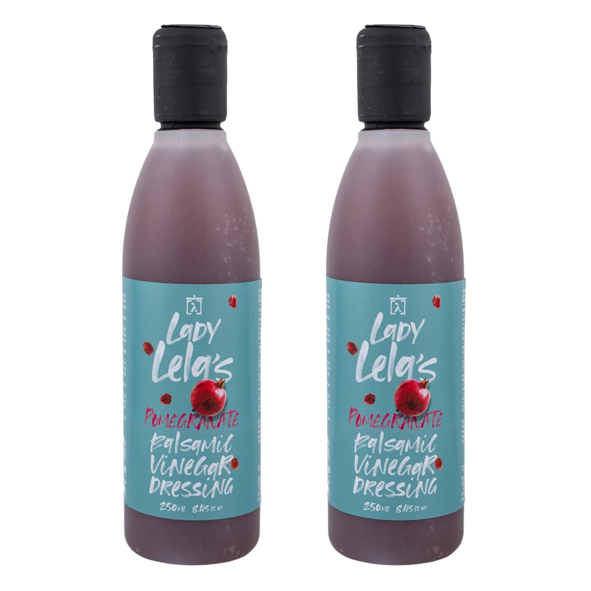 Lady Lela's Aderezo Balsámico de Granada, Pack 2 x 250 ml (500 ml) – Crema Balsámica Artesanal con Zumo Natural de Granada, Ideal para Ensaladas, Verduras y Postres