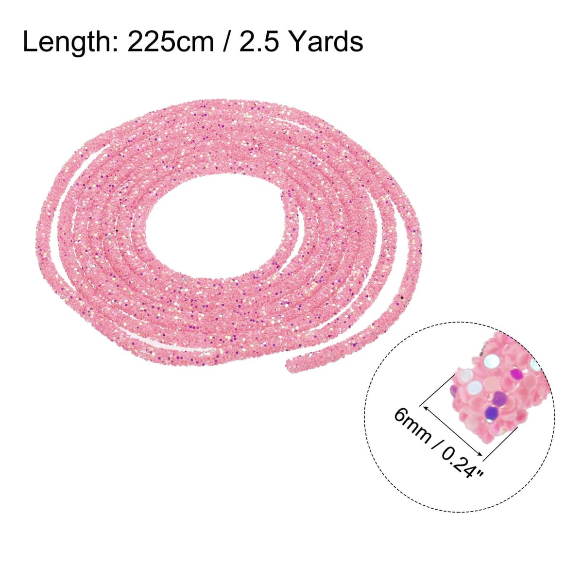sourcing map 2.5 Yard 6mm 0.24 inch Glitter Sequins Rope Sequins Rhinestone Tube Cord for DIY Wedding Dresses Costume Clothing Shoes Jewelry Accessory Light Pink — view 2
