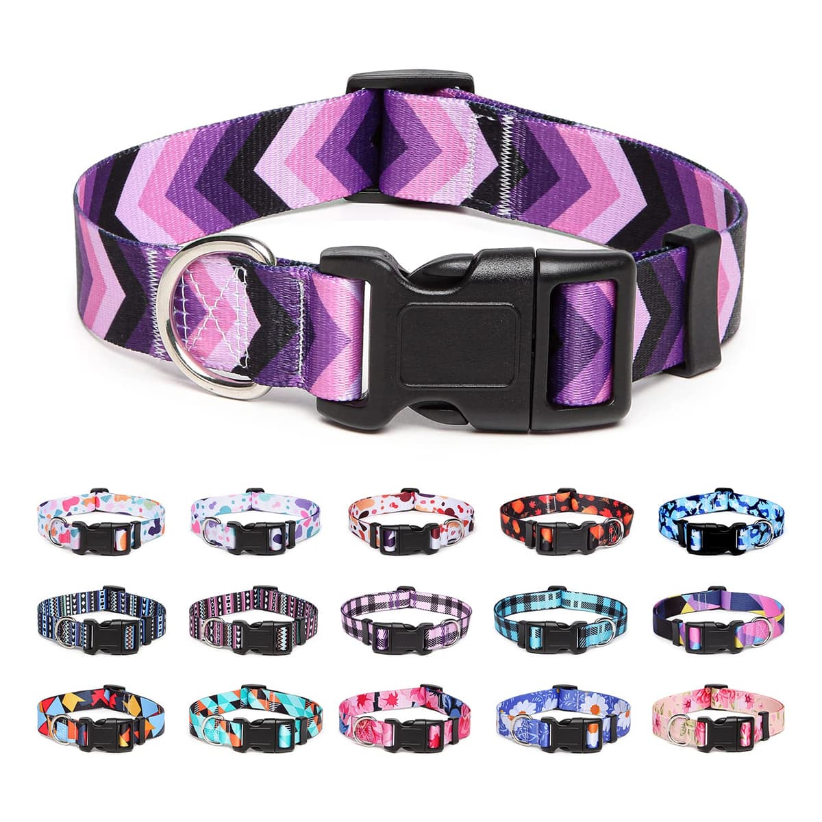 Adjustable Nylon Dog Collar with Patterns, Soft Comfy Pet Collar for Small Medium Large Dogs (S, Purple Plaid) — view 18