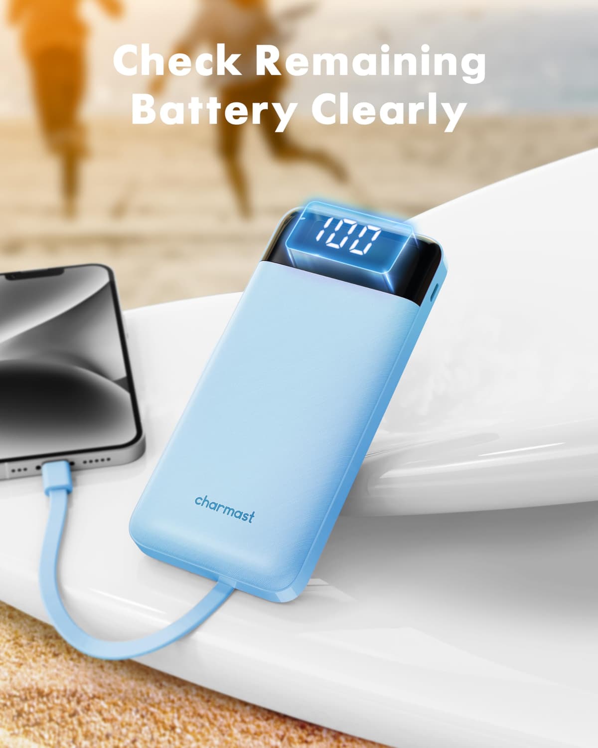 Charmast Power Bank with Built in Cables X 4, 10000mAh USB C Battery pack 6 Outputs 3 Inputs with LED Display Type C Powerbank Portable Charger Compatible with Smartphones Tablets and More — view 8