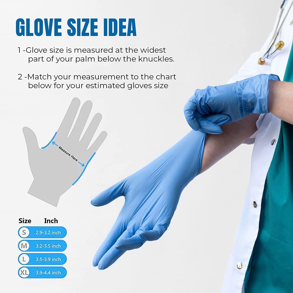 PRAIMA Surgicals Powder Free Nitrile Gloves, Food Grade, Hand Disposable Gloves - 100 Count - Blue (100, Large) — view 4