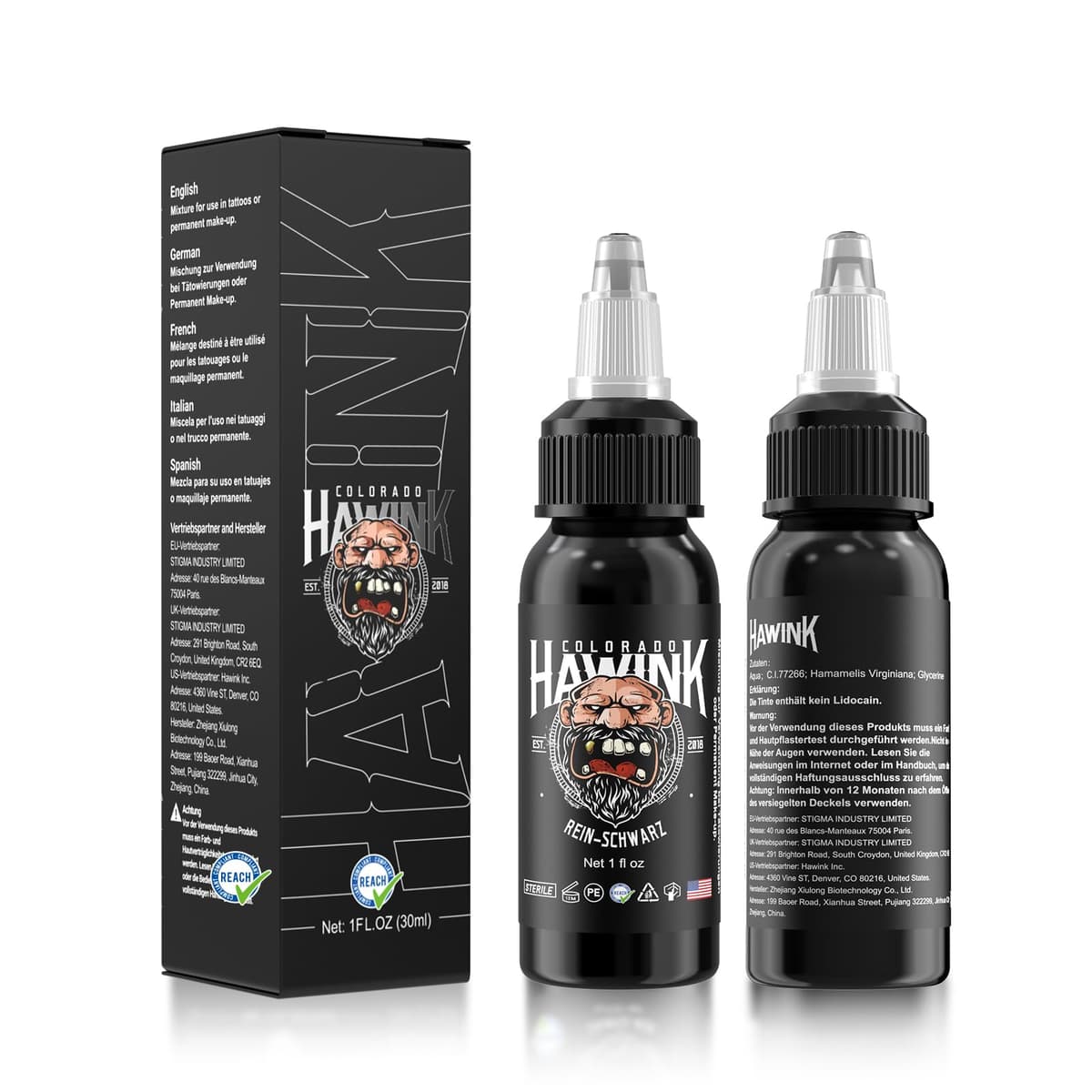 HAWINK Tinta de Tatuaje Profesional Negro Puro 1 Botella con 1oz (30ml) Pure Black Ink TI203DE-30-001
