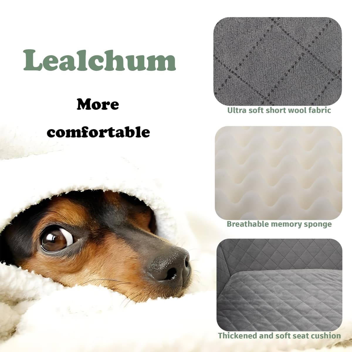 Lealchum Large Dog Car Seat,Memory Foam Cushion Car Seat for 2 Small Dogs,Comfy Vehicle Dog Bed with Side Pocket and 2 Clip-On Safety Leashes,Easy to Install Car Seat for Dogs(Black, Large) — view 3