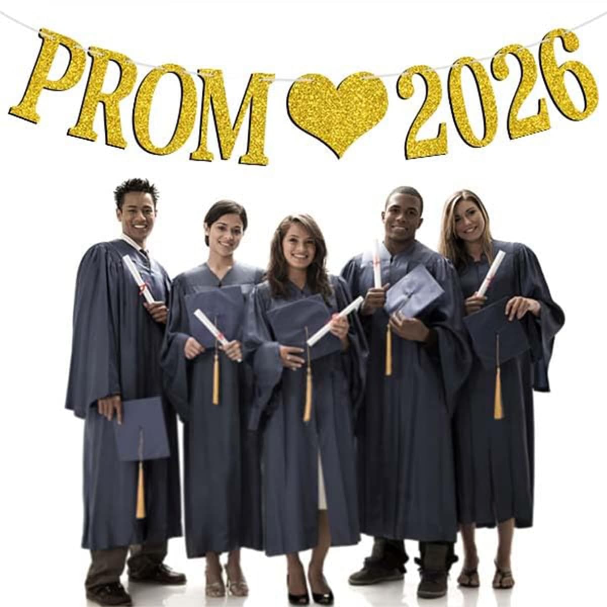 Prom Decorations 2026 Prom Banner, Gold Glitter Proms Decoration, Large Banner Decorations for Party, Class of 2026 Graduation Party Supplies for High School College, Prom's Backdrop for Photoshoot — view 5