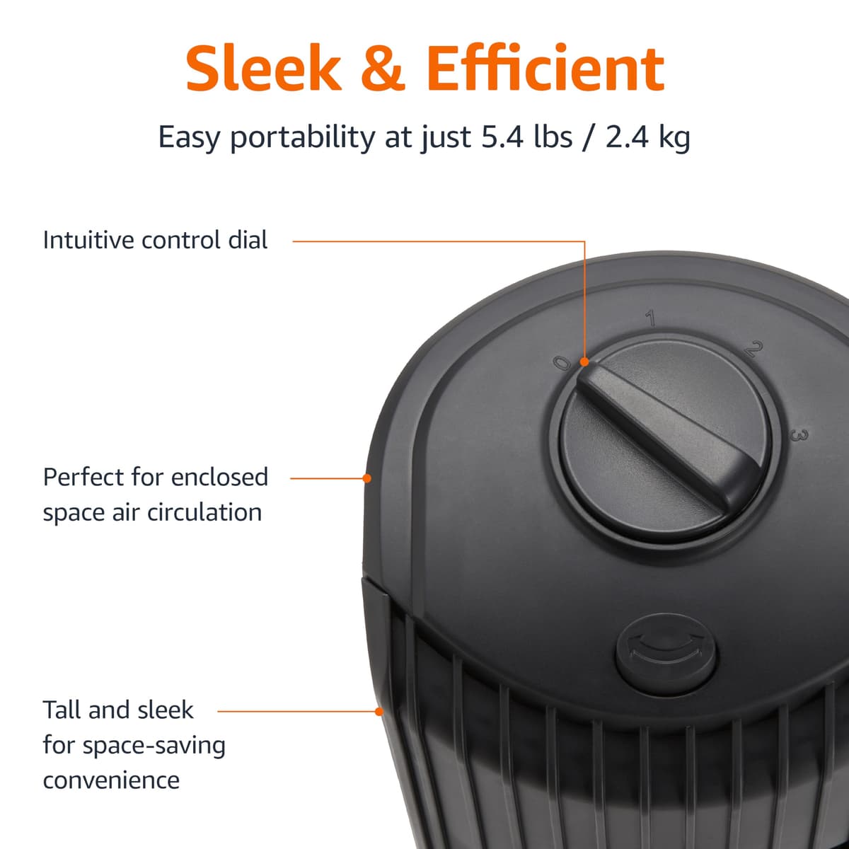 Amazon Basics 28" (71 cm) 60-Degree Oscillating Tower Fan for Bedroom, Living Room, Office, With 3 Speeds, Intuitive Mechanical Control, Matte Black, 35W, 27.8" x 9.4" x 9.4" (71 cm x 24 cm x 24 cm) — view 3