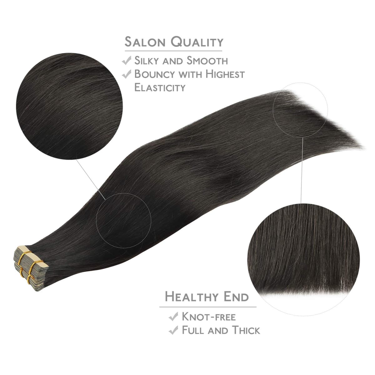 WENNALIFE Tape in Hair Extensions Human Hair, 20inch 20pcs 50g, Natural Black Real Human Hair Extensions, Tape Hair Extensions Silky Straight Skin Weft — view 2