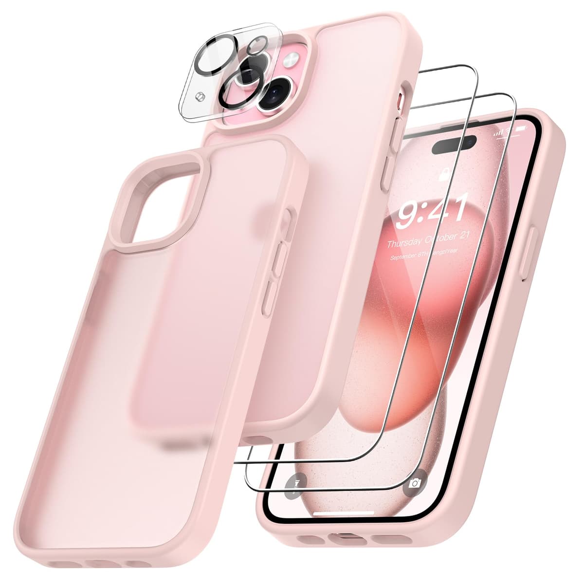 FLLAO 4 en 1 Funda para iPhone 15 con 2 Protector Pantalla y 1 Protector Lente Cámara, [Almohadilla de Aire integrada] Antigolpes Antiarañazos Carcasa 6,1 Pulgadas, Transparente — view 9
