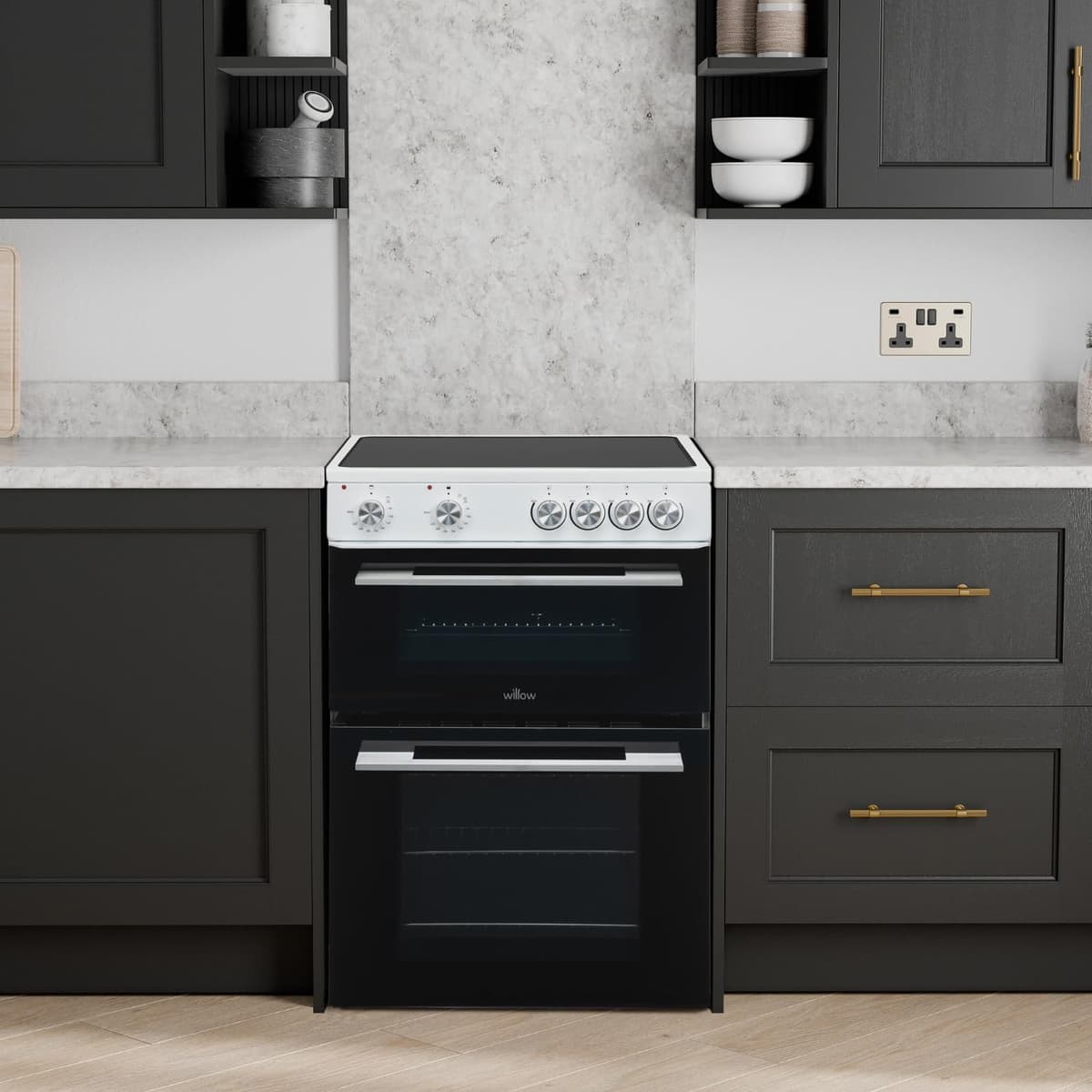 Willow WT60CCW 60cm Electric Cooker with Ceramic Hob, Twin Cavity, 31L Electric Grill, Freestanding - White — view 2