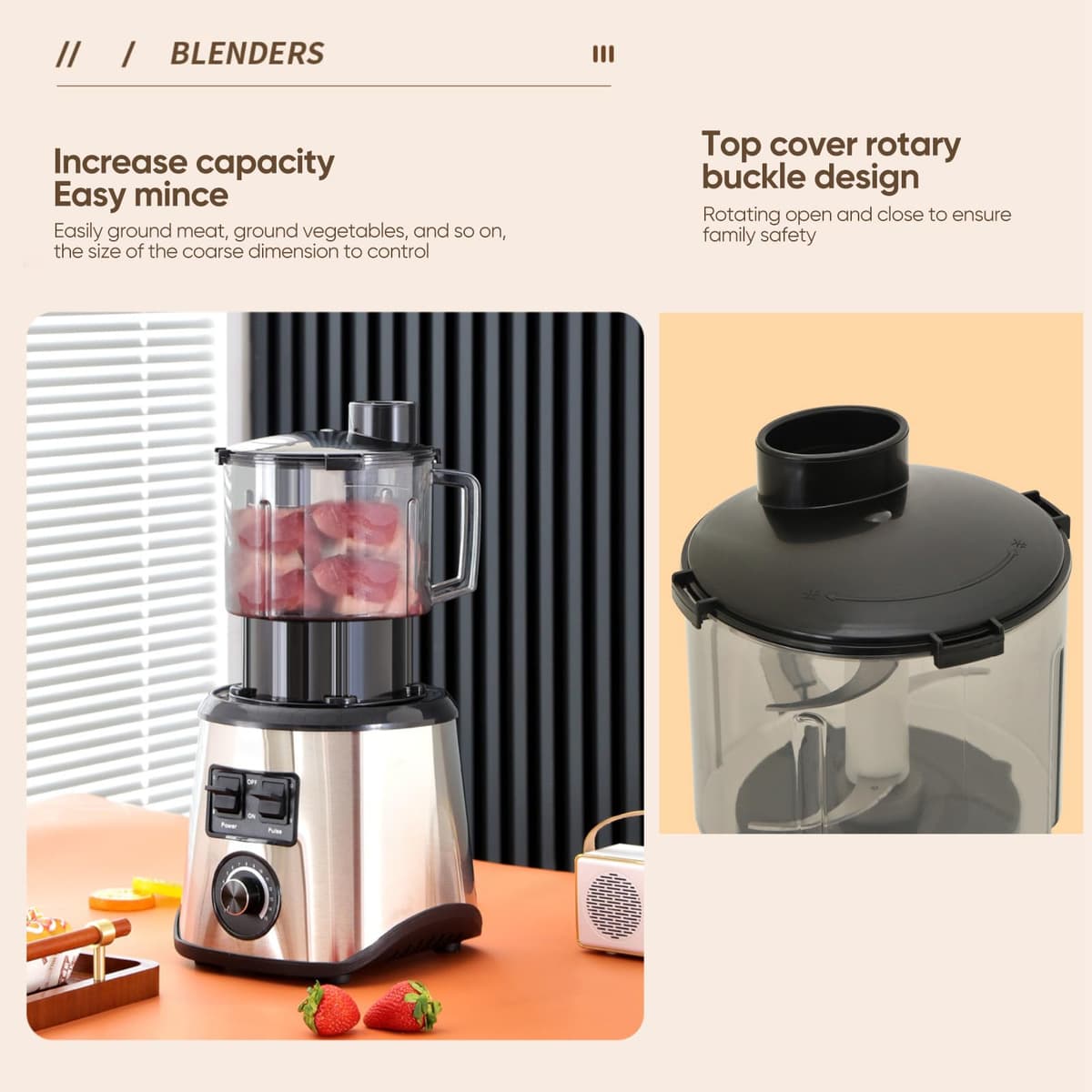 Batidora Profesional 3 en 1, 9500W, Licuadoras para Zumos y Batidos,15 Velocidades Ajustables 3 vasos Mezcladores Cuchillas de Acero Inoxidable,Batidora de Jarra para Batidos y Smoothies. — view 4