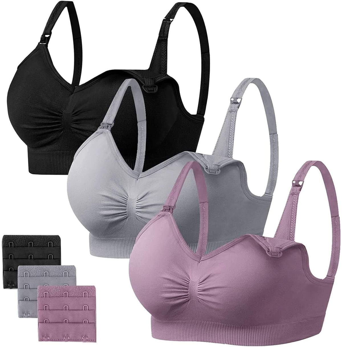 HBselect 3 Pack Women’s Nursing Bra Wireless Seamless Maternity Bra Breastfeeding Bras Bralette with Removable Bra Pads Extenders — view 12
