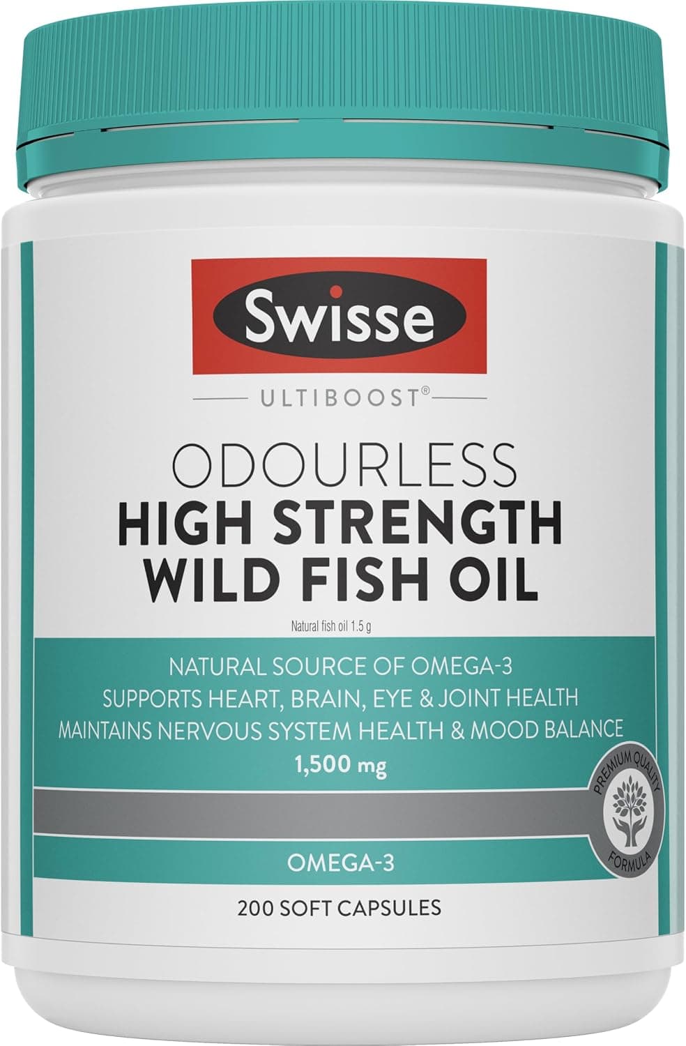 Swisse Ultiboost High Strength Odourless Wild Fish Oil - For Heart, Brain, Eye & Joint Health Support - 200 Capsules