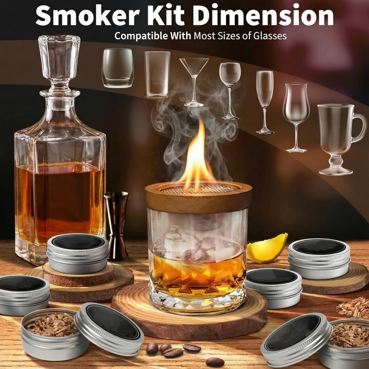 Kit Ahumador para Whisky - Set con 8 Aromas de Madera y Piedras para Whisky - Accesorios Bar para Cócteles y Regalo Hombre Padre y Novio — view 2