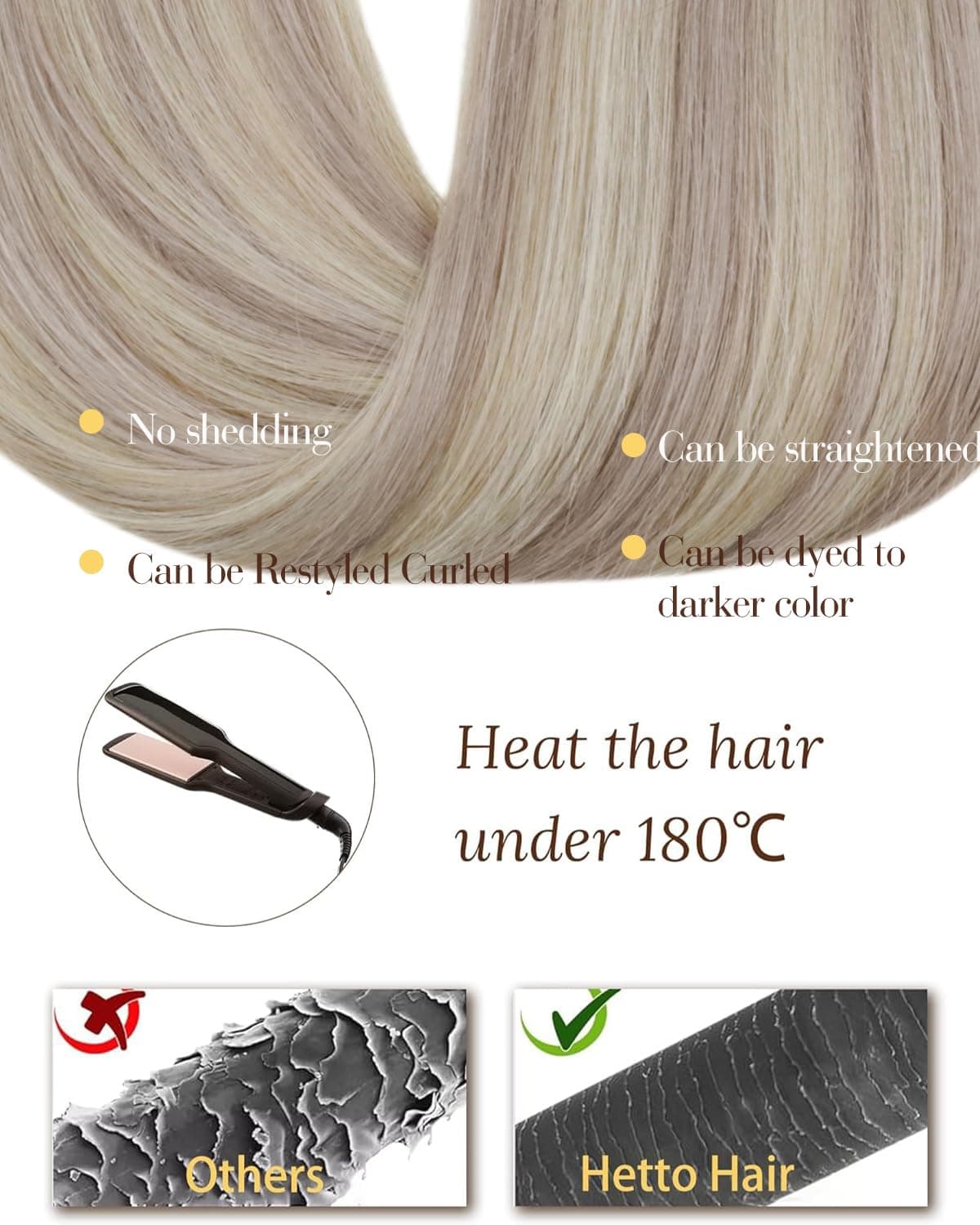 Hetto Weft Hair Extensions Real Human Hair Ash Blonde Highlights Light Blonde 20 Inch 100g - Salon Weft Hair Extensions Sew in Human Hair Wefts Hand-Tied, Durable for Full Head Styling #18/613 — view 5