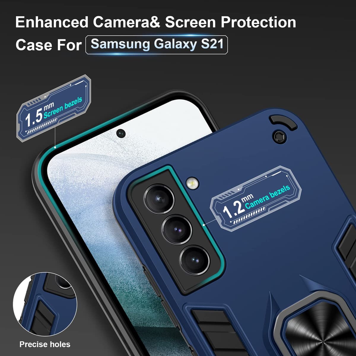 Funda para CMF Phone 2 Pro, Carcasa Antigolpes con Soporte anular metálico, Case Protectora de Grado Militar, Negro — view 293