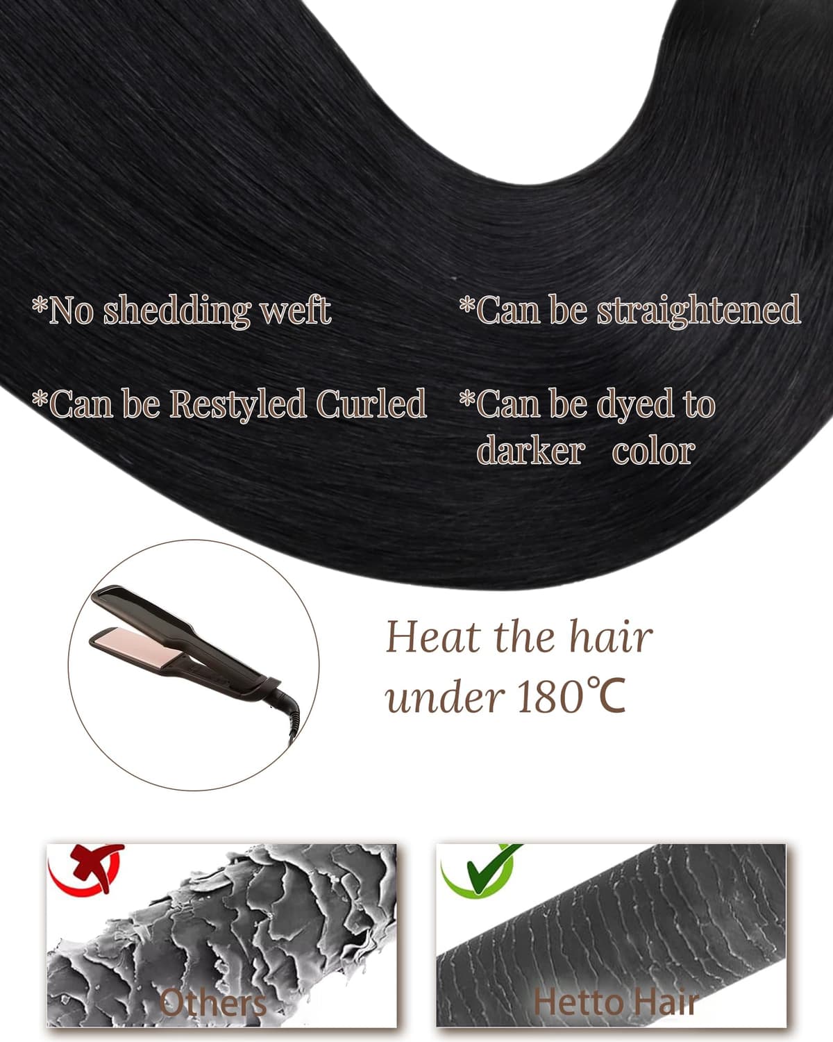 Hetto Weft Hair Extensions Real Human Hair Black 20 Inch 100g - Hand Tied Human Hair Wefts Sew in Extension, Natural Black Weave Hair Extensions for Women Daily Use #1 — view 5
