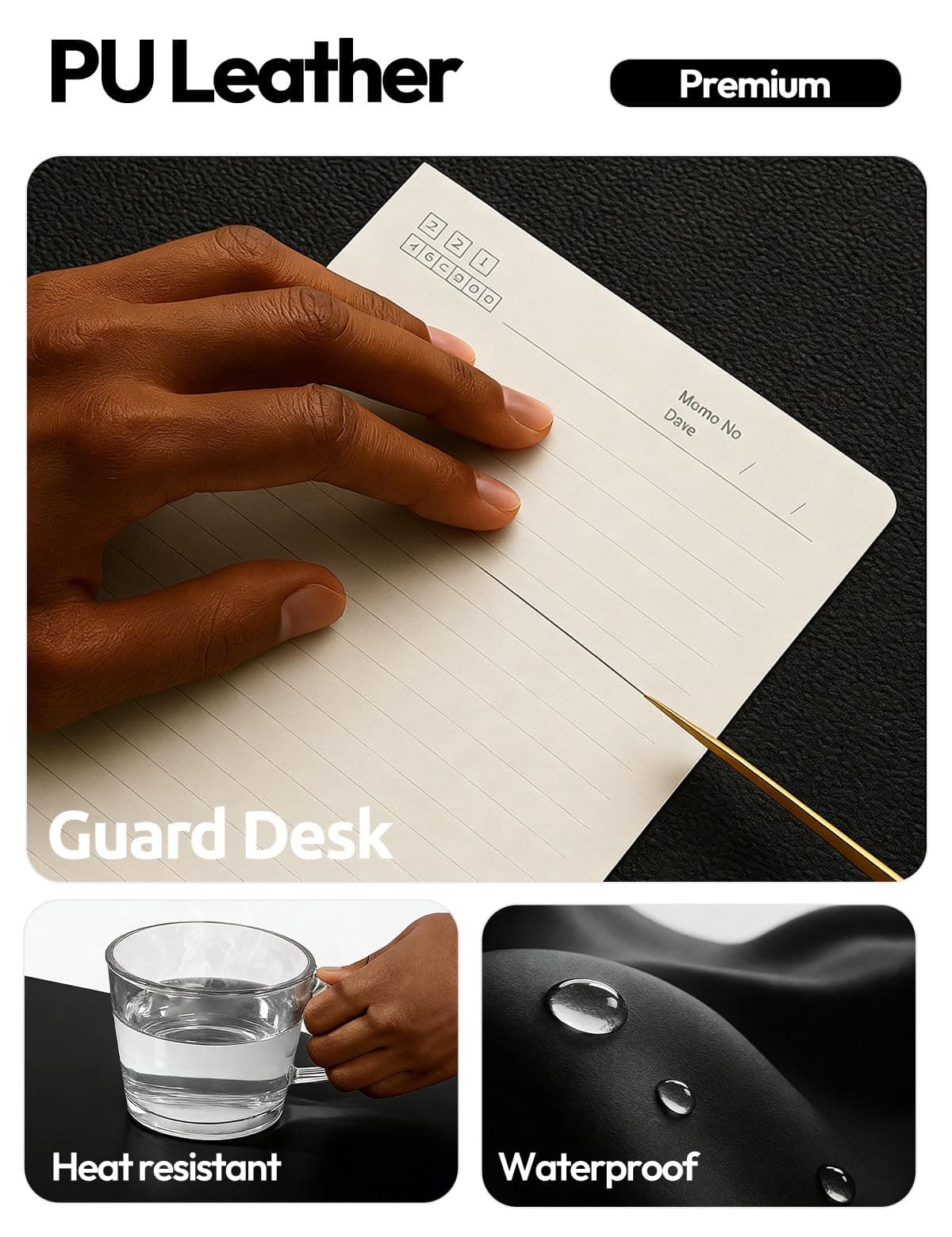 YSAGi Leather Desk Mat, Large Mouse Mat, Non-Slip Desk Pad, Waterproof Leather Table Protector Writing Pad for Office and Home (60 x 35 cm, Black) — view 3
