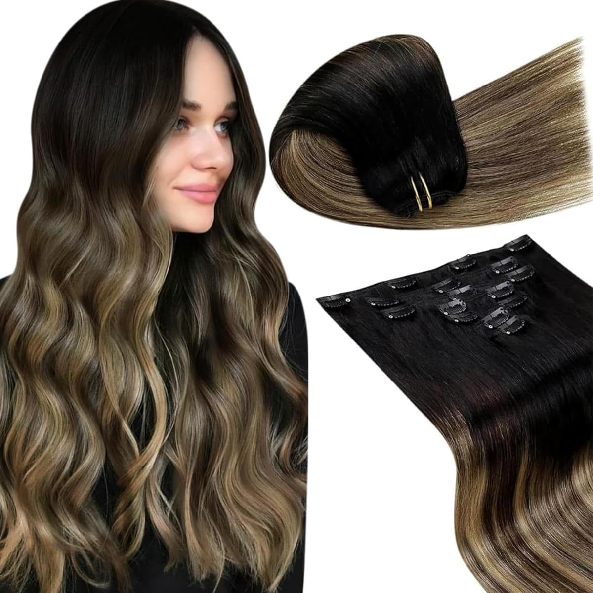 LaaVoo Hair Extensions Clip in Real Human Hair Brown Clip in Hair Extensions Dark Brown Remy Straight Hair Full Head Double Weft 80g 5pcs 14 Inch #4 — view 81
