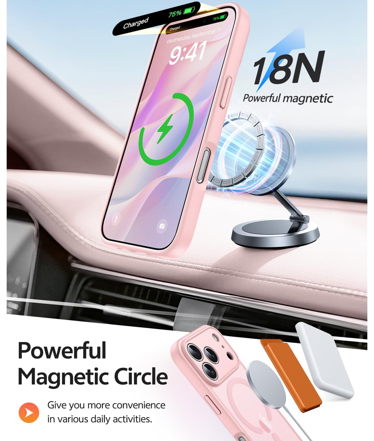 FNTCASE for iPhone 17 Pro Case: [Compatible with Magsafe] Translucent Matte Cases with [Full Camera Protection] [Screen Protector] Military Grade Shockproof Protective Phone Cover - Light Pink — view 3