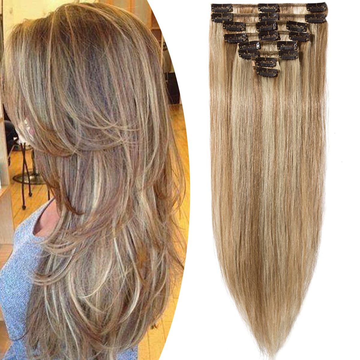 12 inch Clip in Hair Extension Human Hair One Piece 100% Real Remy [#2 Dark Brown] 3/4 Full Head Straight Hair Pieces for Women Invisible Short (40g) — view 48