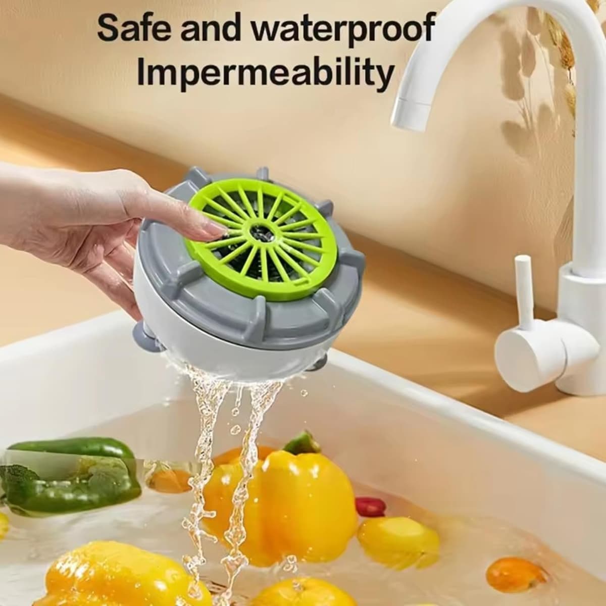 Efficient Portable Fruit and Vegetable Washer, Rechargeable, Waterproof Automatic Cleaner with Swirl & Ultrasonic Tech for Fruits, Vegetables, Grains, Meat, Seafood, and Berries (USB) — view 3