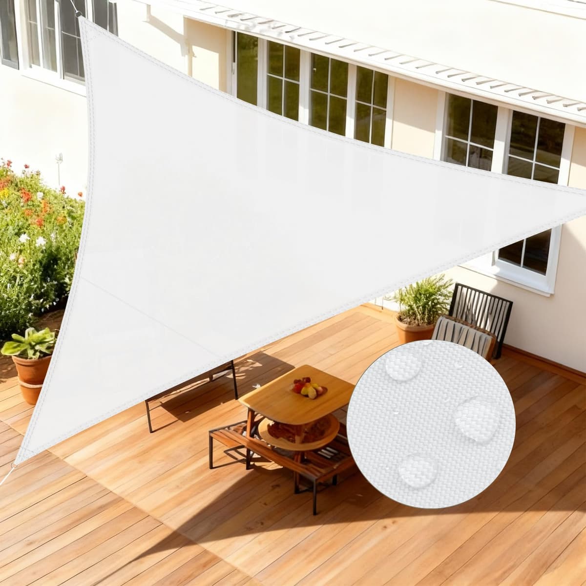 LOVE STORY Toldo Vela de Sombra Impermeable Triangular 3x3x3m Protección Rayos UV PES Toldos para Patio, Exterior Terrazas, Jardín, Balcon (Crema) — view 31