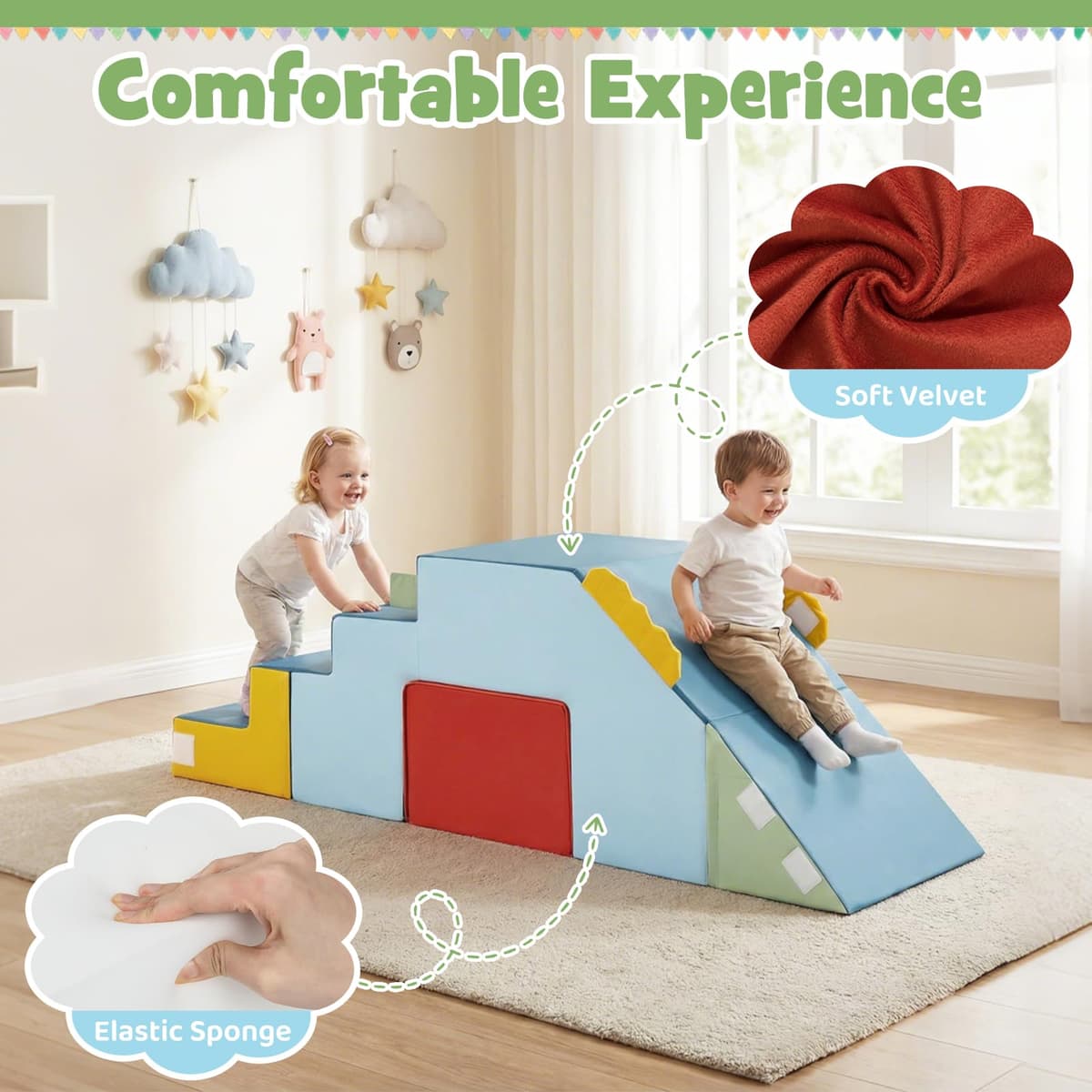 FANTASK 4 Piezas de Espuma 3 en 1, Bloques de construcción Blandos con Escalera y túnel, Certificado EN-71, Gigante Gateo y Bloques deslizantes, Juego de Interior XXL para niños a Partir de 1 año — view 3
