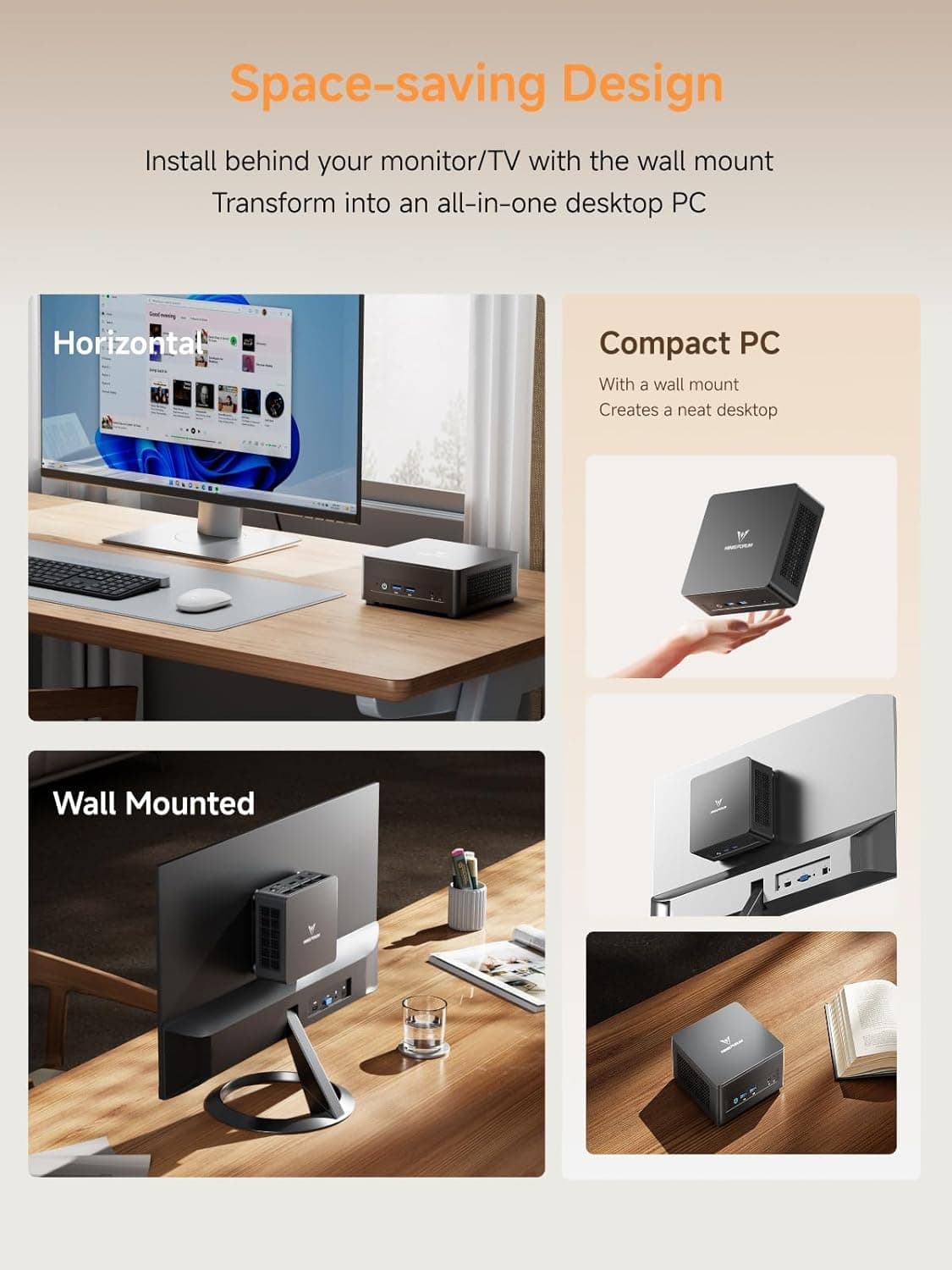 MINISFORUM UM690L Slim Mini PC, procesador AMD Ryzen 9 6900HX de 8 núcleos hasta 4,9 GHz, AMD Radeon 680M, 16 GB LPDDR5 (On Board, hasta 6400 MT/s)/512GB SSD, HDMI/USB4/DP, USB 3.2 x 2, WiFi6E, BT5.2 — view 3