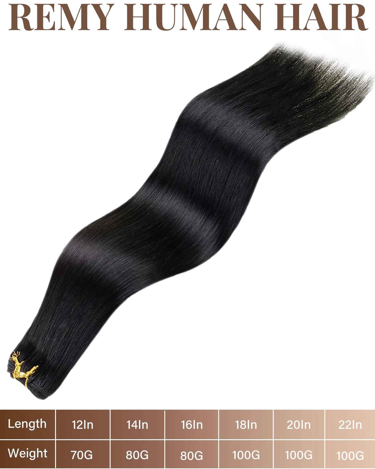 Hetto Weft Hair Extensions Real Human Hair Black 20 Inch 100g - Hand Tied Human Hair Wefts Sew in Extension, Natural Black Weave Hair Extensions for Women Daily Use #1 — view 4