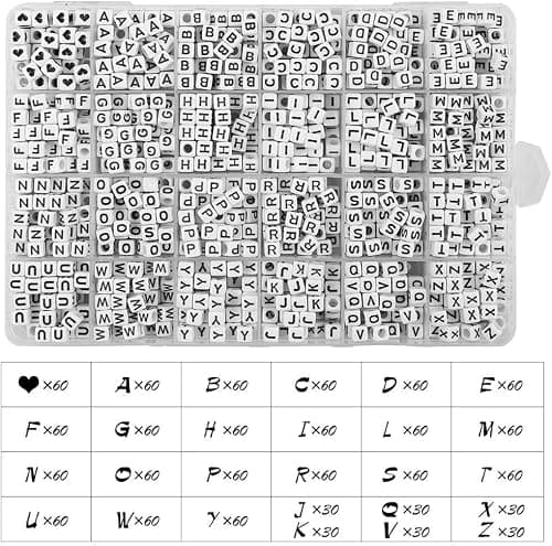 Quefe 1440pcs Acrylic Letter Beads White Cube Sorted Alphabet Beads for Jewelry Making, Bracelets, Necklaces, Key Chains (6 x 6mm) — view 2