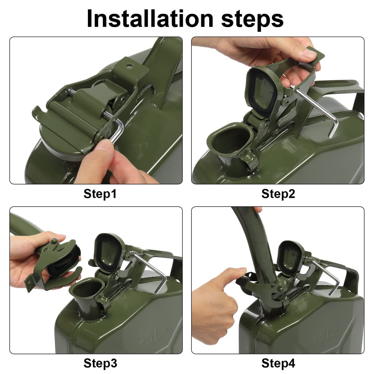 Metal Gas Can with Flexible Spout, Portable Fuel Tank Petrol Diesel Storage Can Water Container for Automobile Vehicle Off Road Emergency Supply (5L, Army Green) (5L, Army Green#2) — view 5
