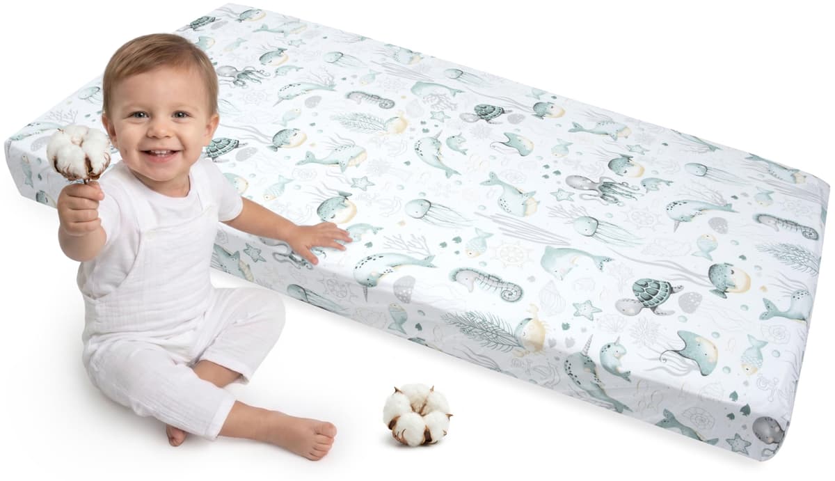 Medi Partners Sabana Bajera Cuna 60x120 Set de 3-100% Algodon Sabanas de Algodón Bebe Ropa de Cama para Bebés Dormir Cuna Fitted Bed Sheet Protector (Safari-Blanco-Gris) — view 37