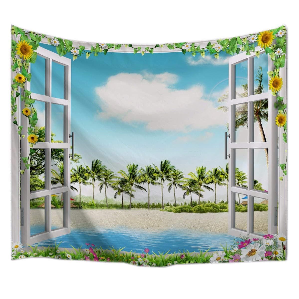 A.Monamour Mermaid And The Sailing Pirate Ship Art Print Fabric Wall Hanging Tapestry Wall Decors Window Curtains For Living Room Bedroom 180X200Cm/71"X80" — view 4