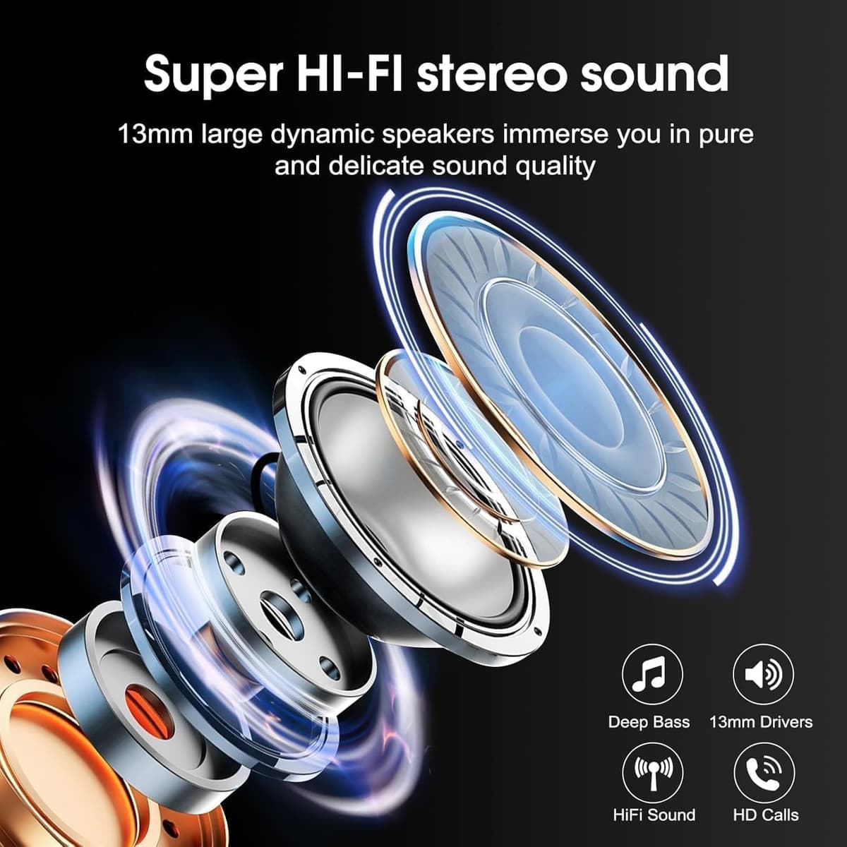 Wireless Earbuds, 2026 Bluetooth 5.4 Headphones, 50H Playtime Ear buds HiFi Stereo with 4 ENC Noise Cancelling Mics, IP7 Waterproof Earbuds with LED Display, Fast Charging, In Ear Earphones Deep Bass — view 4